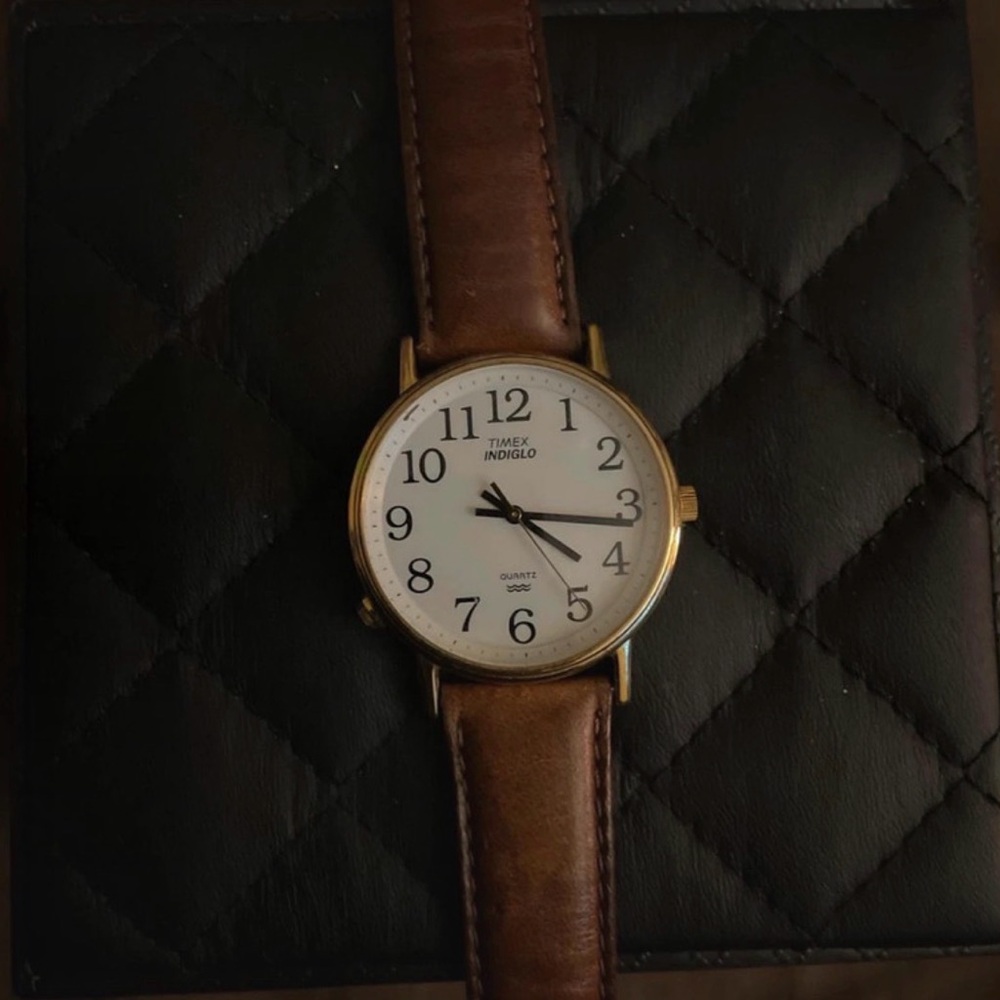 Timex Gold Case with Brown Leather Watch